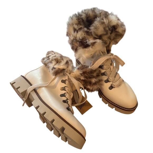 White Mountain Women's Glamorous Ankle White Boot with Cheetah Fur Size 9M US - Picture 6 of 11